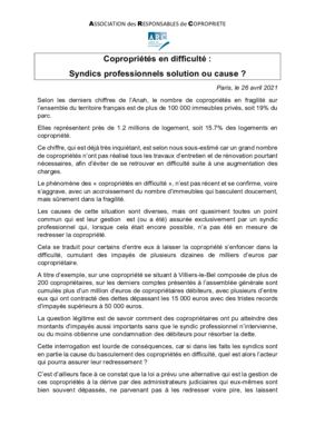 thumbnail of COMMUNIQUEDE PRESSE – Le traitement des impayés de charges